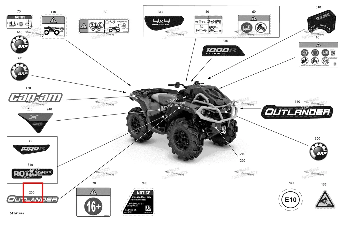 Деталь 704908392 на схеме узла 2021 Can-Am Outlander 1000R EFI - XXC - CE Body - Decals