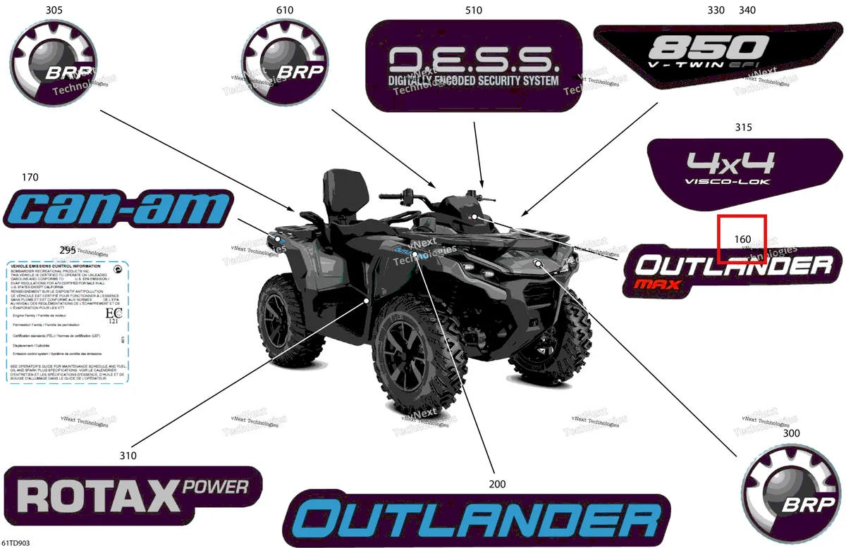 Деталь 704908396 на схеме узла 2024 Can-Am Outlander MAX 850 EFI 4X4 - 2DRA - DPS Package - Granite Grey Body - Feature Decals