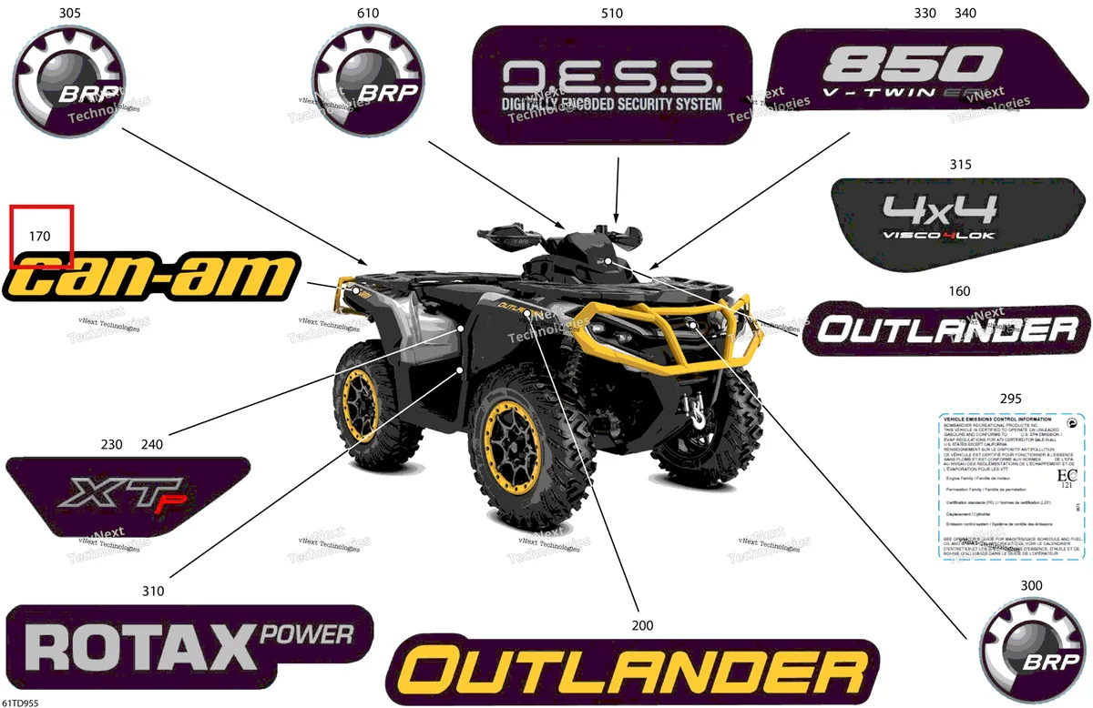 Деталь 704908404 на схеме узла 2024 Can-Am Outlander 850 EFI 4X4 - 5RRA - XT-P Package - Hyper Silver Body - Feature Decals