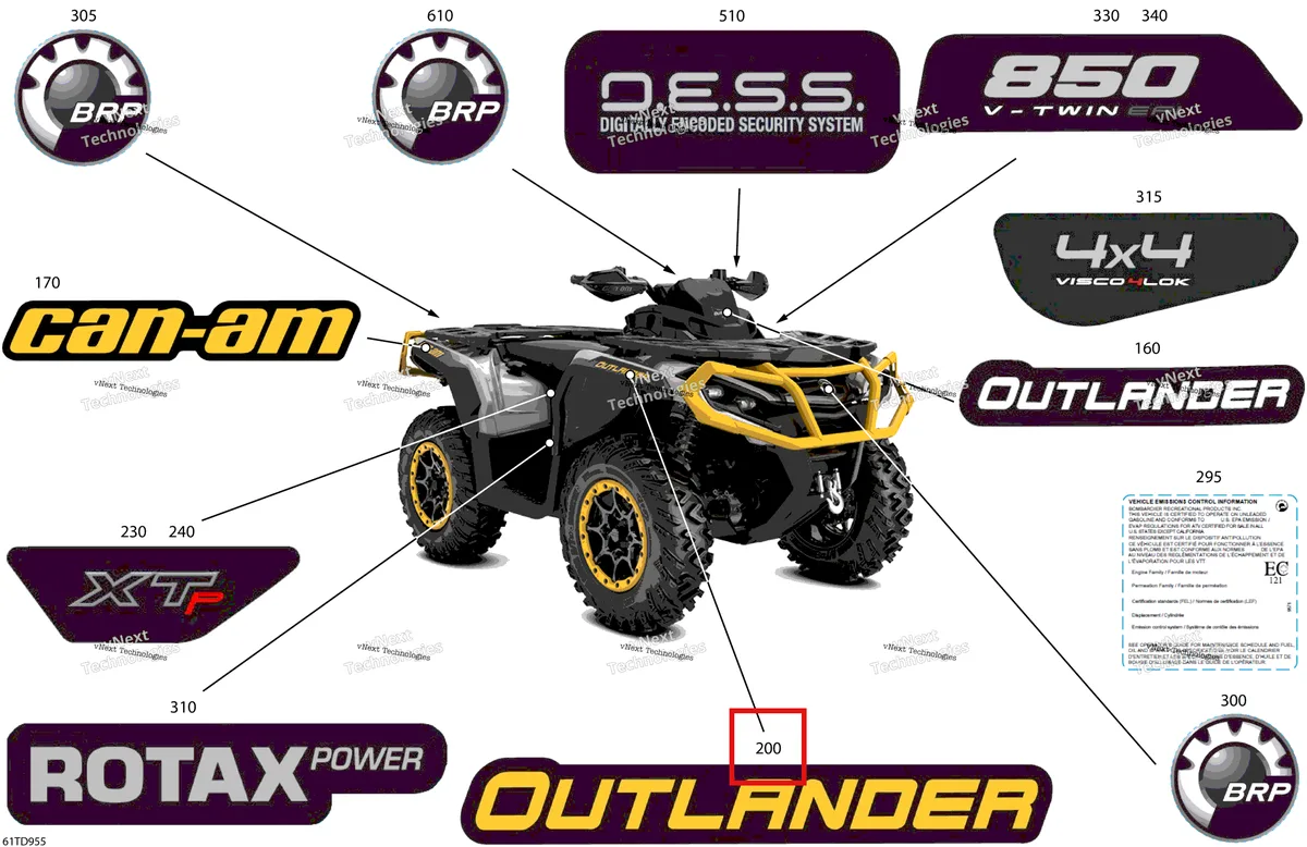 Деталь 704908405 на схеме узла 2024 Can-Am Outlander 850 EFI 4X4 - 5RRA - XT-P Package - Hyper Silver Body - Feature Decals