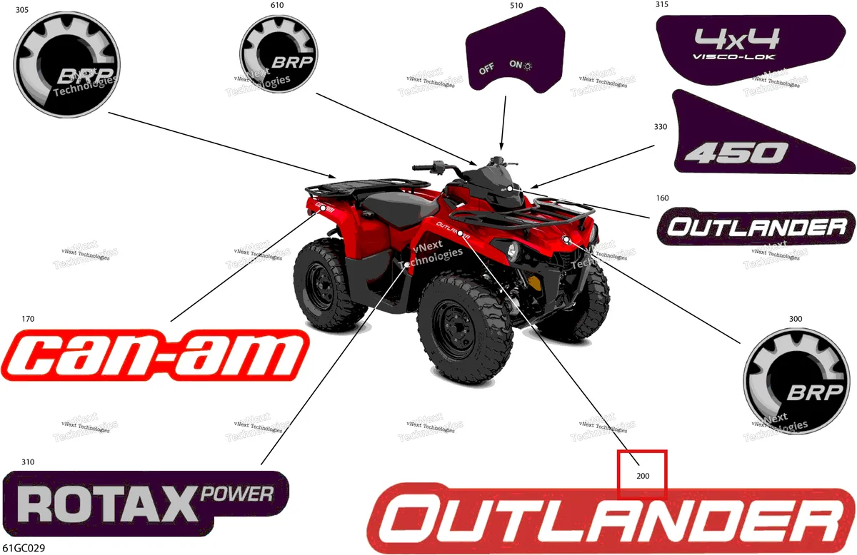 Деталь 704908416 на схеме узла 2023 Can-Am Outlander 450 EFI - STD Body - Decals