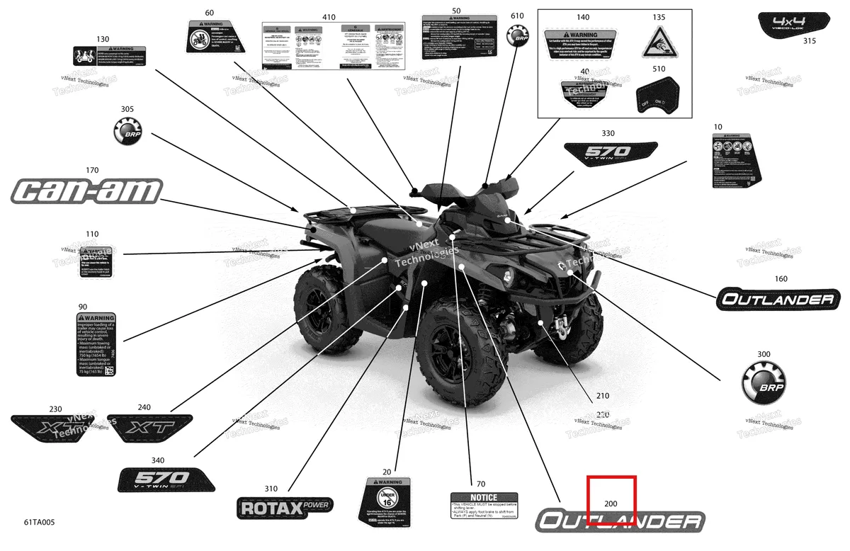 Деталь 704908419 на схеме узла 2021 Can-Am Outlander 570 EFI - STD DPS XT Mossy Oak Edition Body - Decals - Xt