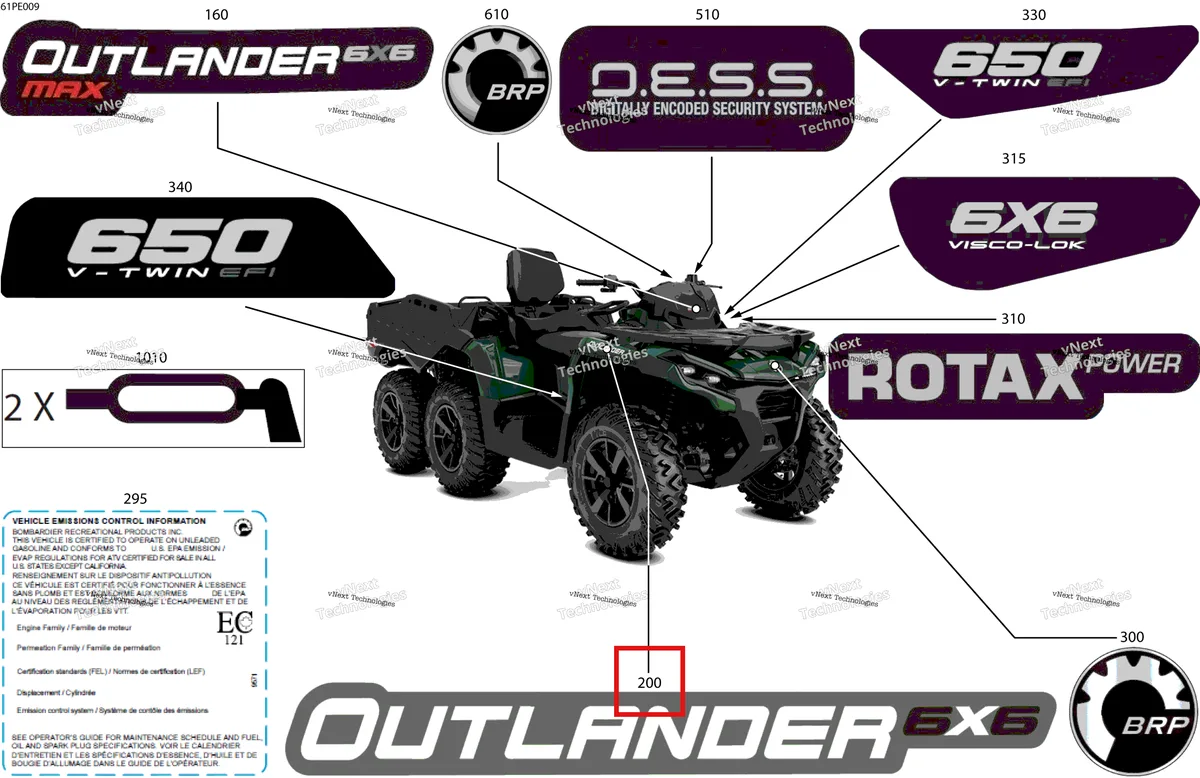 Деталь 704908495 на схеме узла 2025 Can-Am OUT-MAX - 6X6 - DPS - 650 EFI - 5YSA - Tundra Green Body - Feature Decals