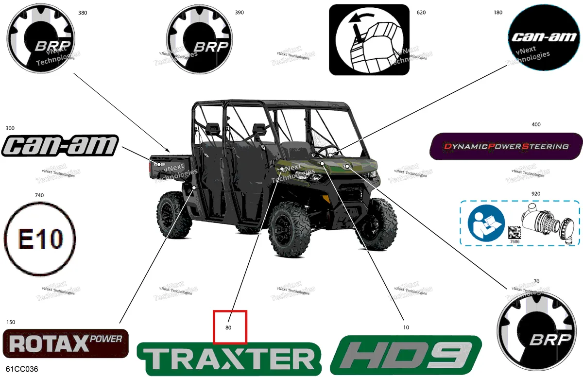 Деталь 704908520 на схеме узла 2023 Can-Am Traxter HD9 - DPS - CE Body - Decals