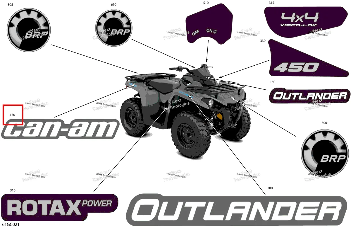 Деталь 704908666 на схеме узла 2023 Can-Am Outlander 450 EFI - DPS Body - Decals