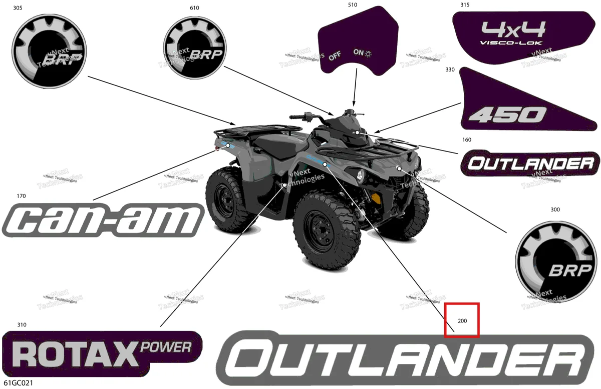 Деталь 704908667 на схеме узла 2023 Can-Am Outlander 450 EFI - DPS Body - Decals