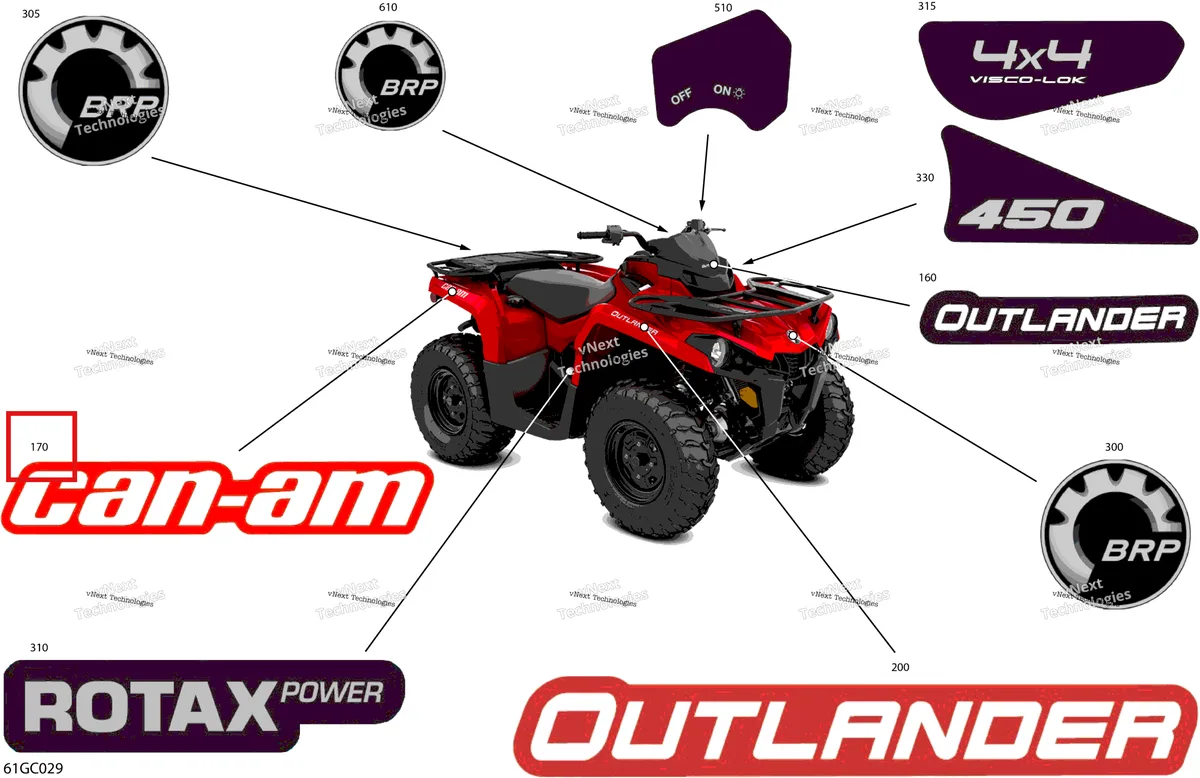 Деталь 704908695 на схеме узла 2023 Can-Am Outlander 450 EFI - STD Body - Decals