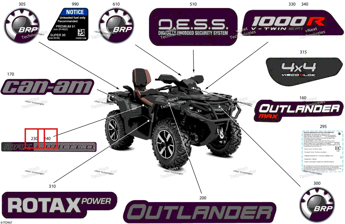 Деталь 704908936 на схеме узла 2024 Can-Am Outlander MAX 1000R EFI 4X4 - 5WRA - Limited Package - Asphalt Grey Body - Feature Decals