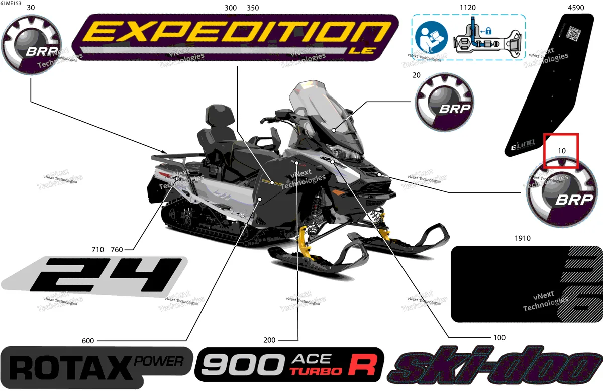 Деталь 704909039 на схеме узла 2025 Ski-Doo EXPEDITION - 900 ACE TURBO R - LE - AWSA - Catalyst Gray - 154X24X1.5CST Track Body - Decals