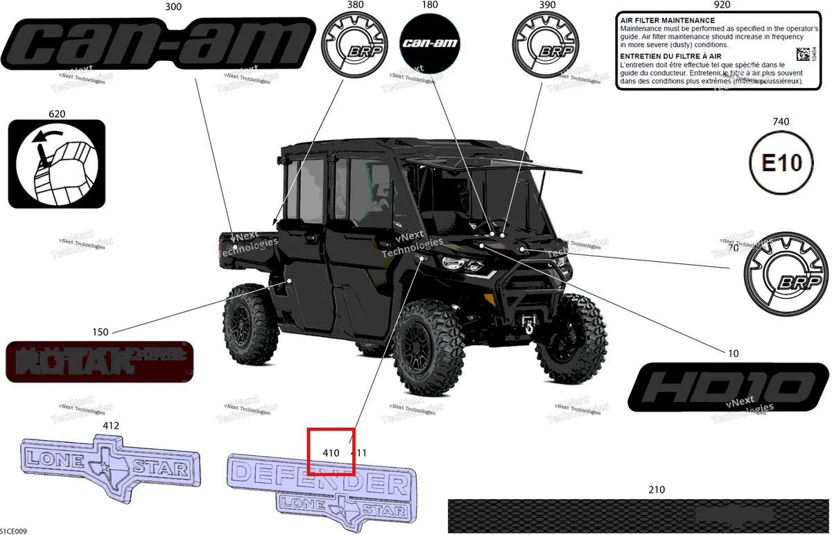 Деталь 704910115 на схеме узла 2025 Can-Am Defender Max - HD10 - TEX - 6USB - Stealth Black - 65