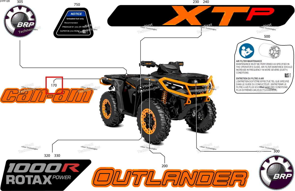 Деталь 704910408 на схеме узла 2026 Can-Am OUTLANDER - 4X4 - XTP - 1000R - 4HTB - CALI - Mineral Gray Satin Body - Feature Decals