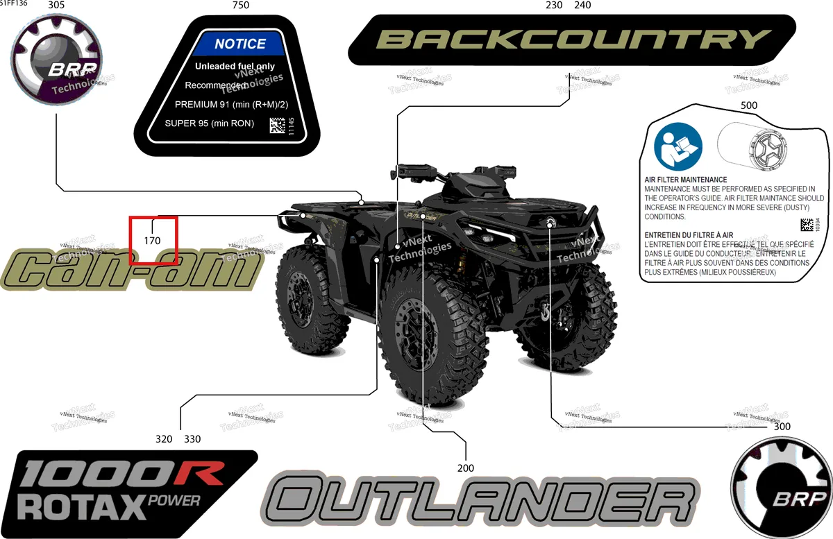 Деталь 704910409 на схеме узла 2026 Can-Am OUTLANDER - 4X4 - BACKCOUNTRY - 1000R - 4NTA - CALI - Dark Camo Body - Feature Decals