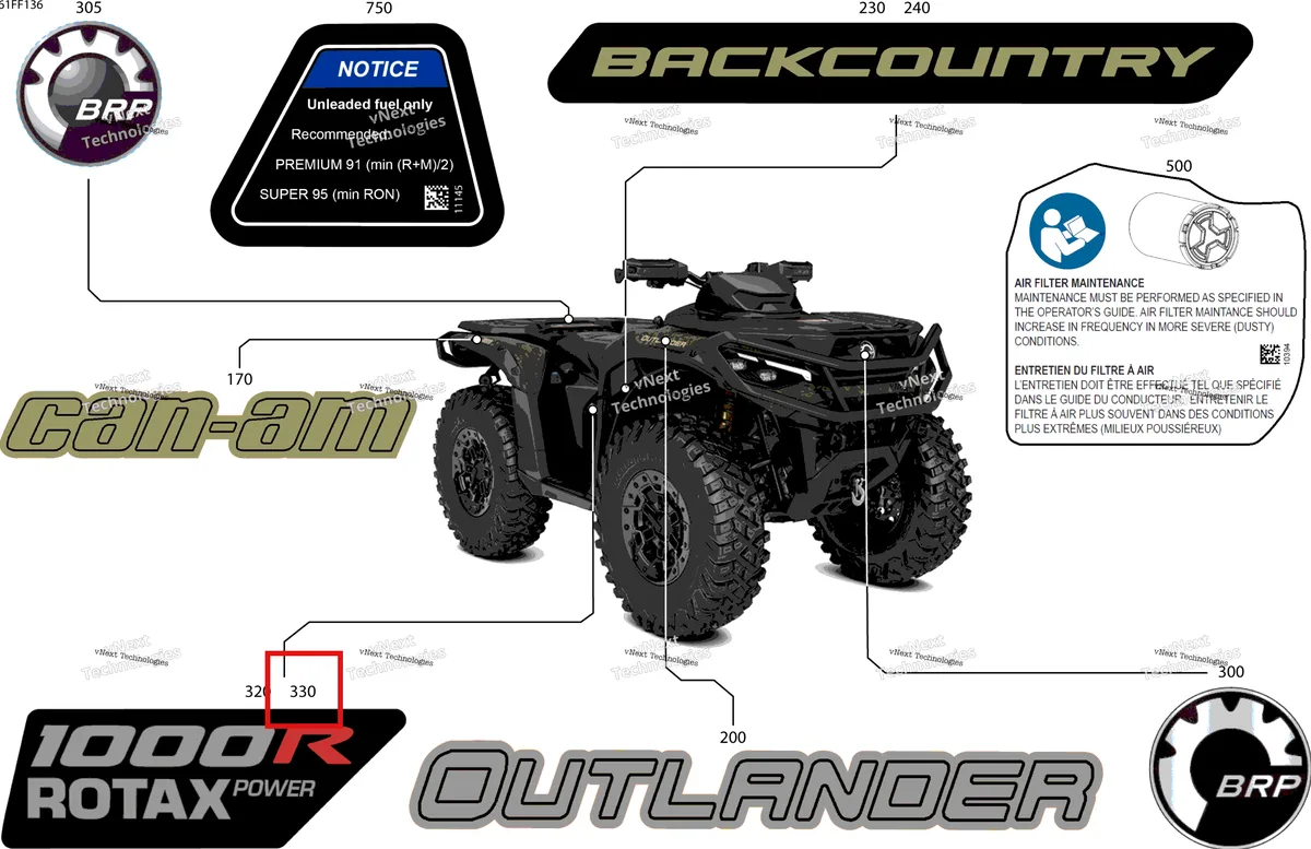 Деталь 704910434 на схеме узла 2026 Can-Am OUTLANDER - 4X4 - BACKCOUNTRY - 1000R - 4NTA - CALI - Dark Camo Body - Feature Decals