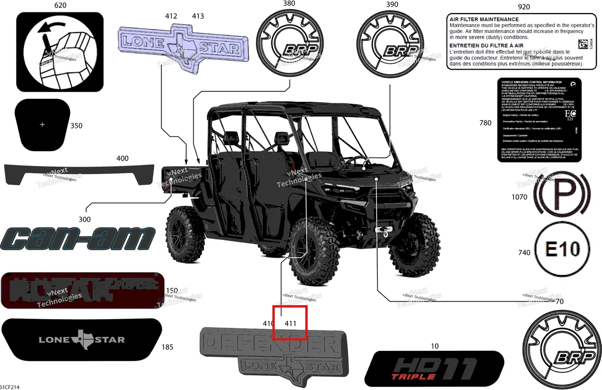 Деталь 704910875 на схеме узла 2026 Can-Am Defender MAX - HD11 - Lone Star - 6UTA - Stealth Black - 65