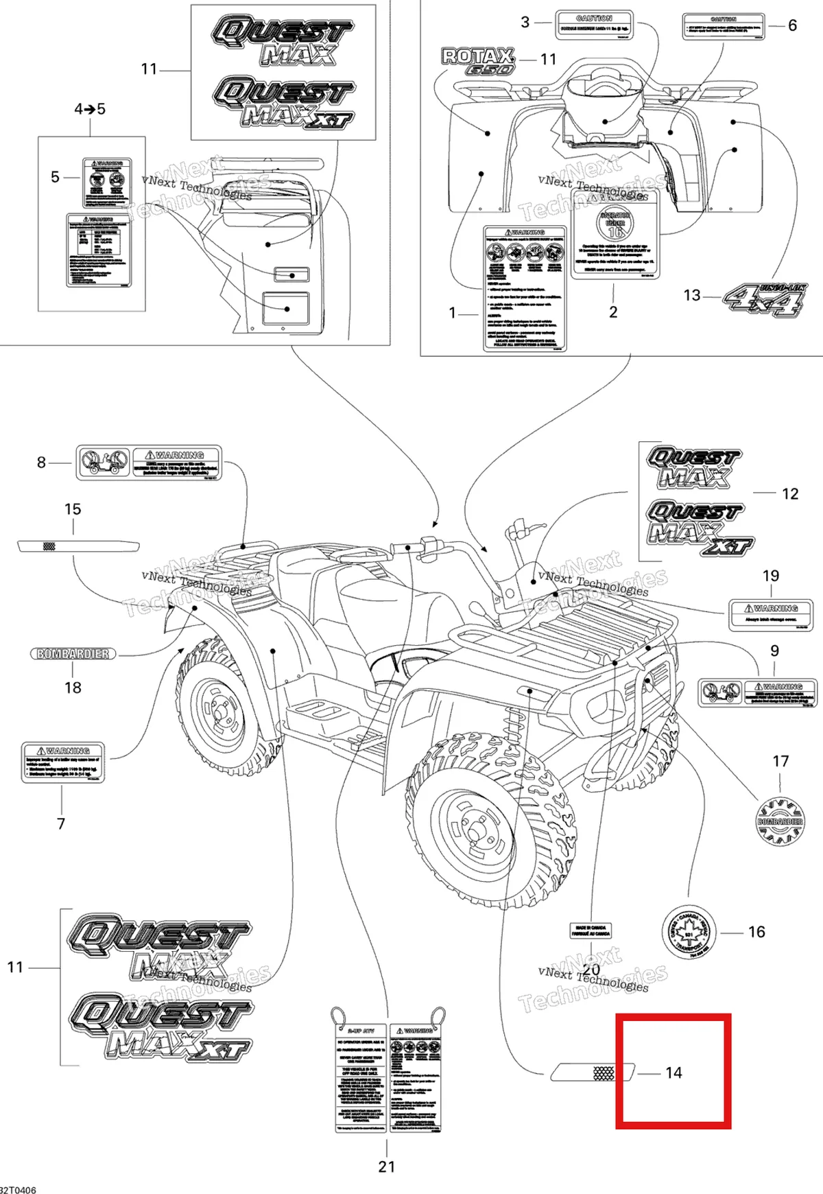 Деталь 705000083 на схеме узла 2004 Can-Am Quest MAX Decals