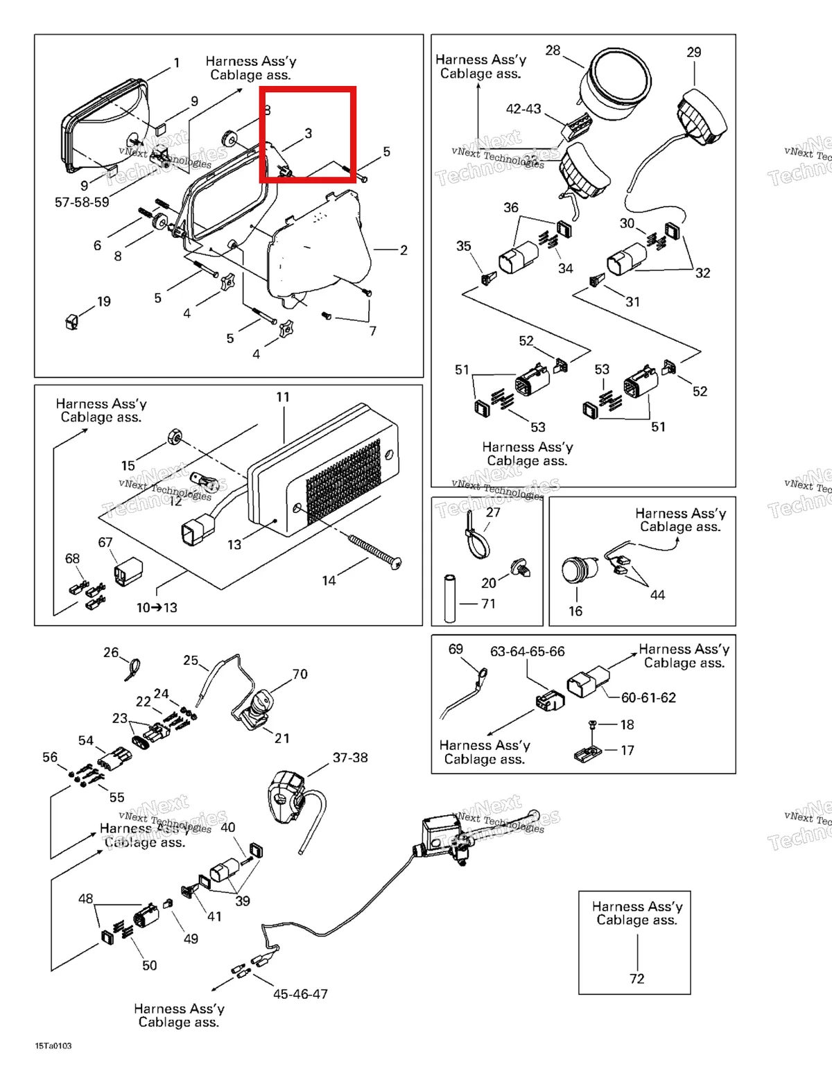 Деталь 705000182 на схеме узла 2001 Can-Am Traxter Autoshift Main Harness And Electrical Accessories