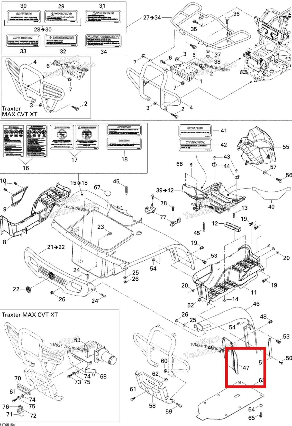 Деталь 705000755 на схеме узла 2005 Can-Am Traxter Max CVT 650 Body And Accessories, Front View