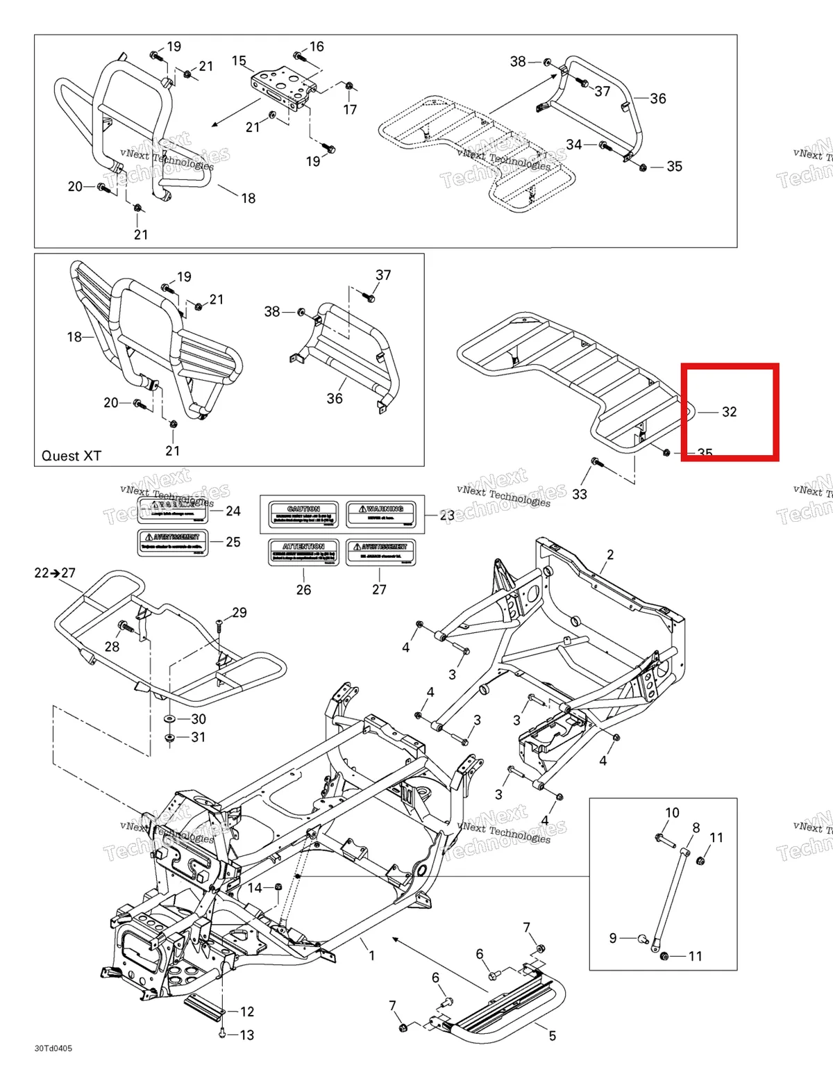 Деталь 705000784 на схеме узла 2004 Can-Am Quest STD Frame And Luggage Racks