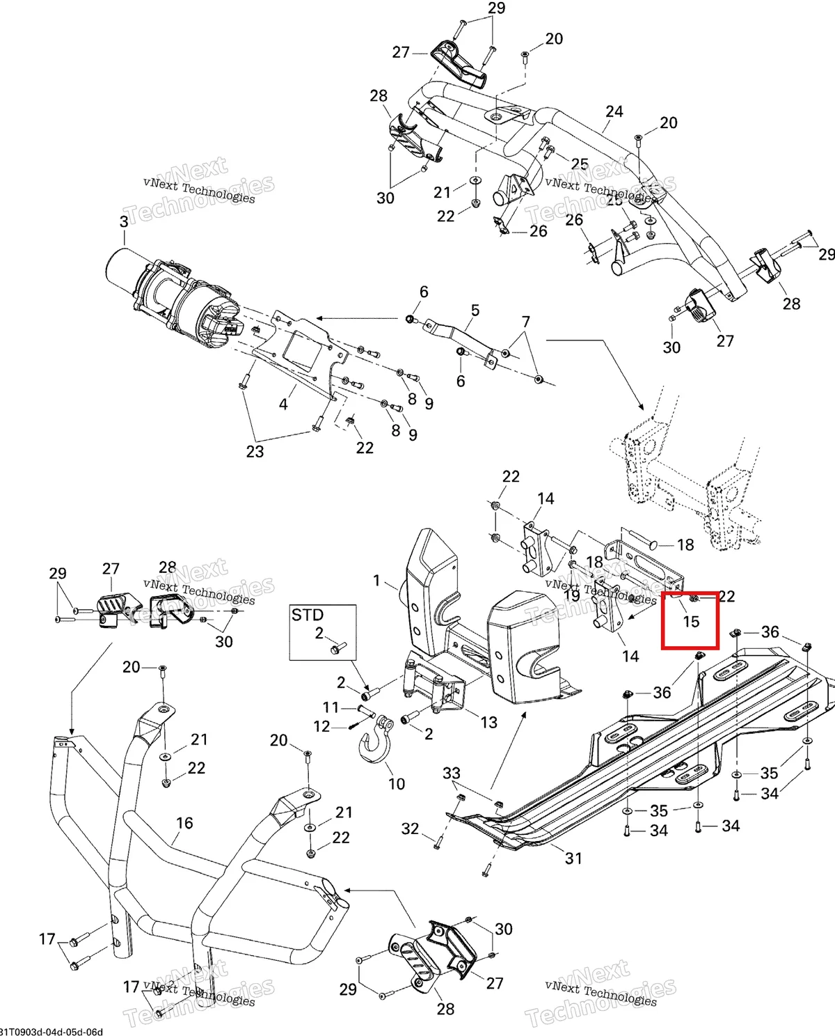 Деталь 705001073 (Renfort de pare chocs Can-Am Outlander MAX 800 XT (2008) (705001073)) на схеме узла 2009 Can-Am Outlander 650 EFI XT Body And Accessories 4, Xt