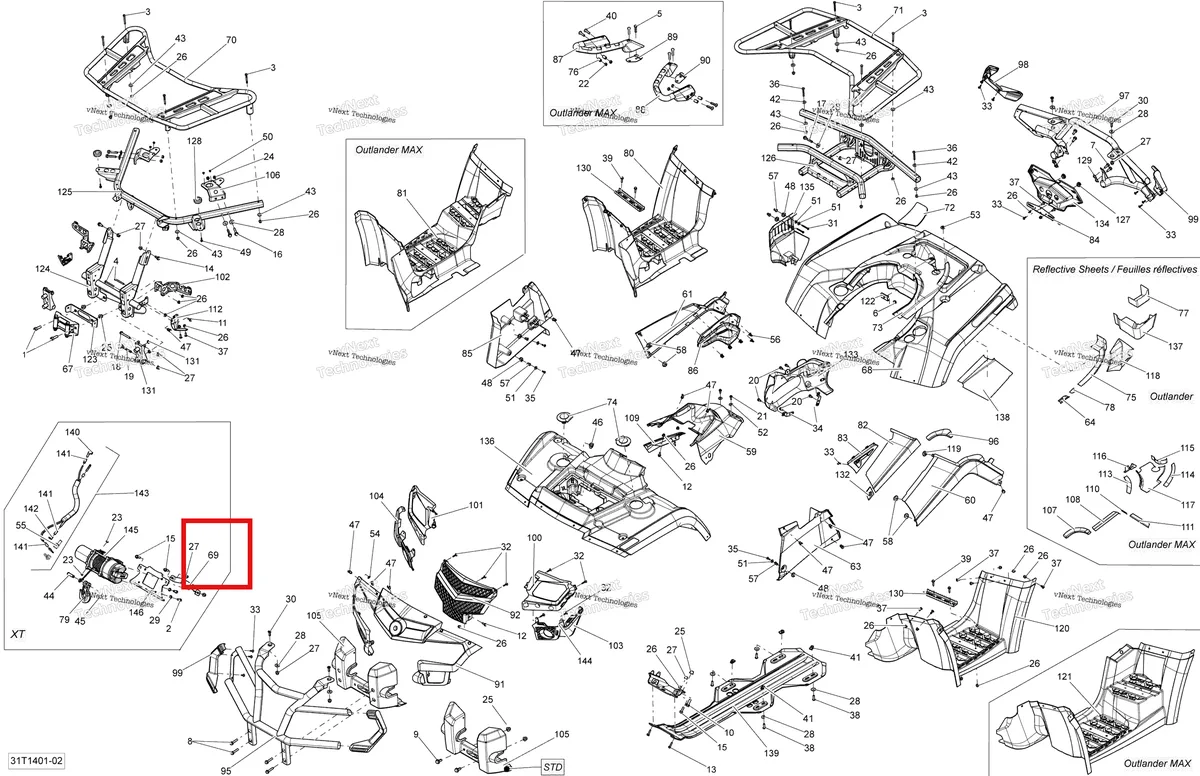 Деталь 705001460 на схеме узла 2014 Can-Am OUTLANDER 400 EFI, STD, XT Body And Accessories