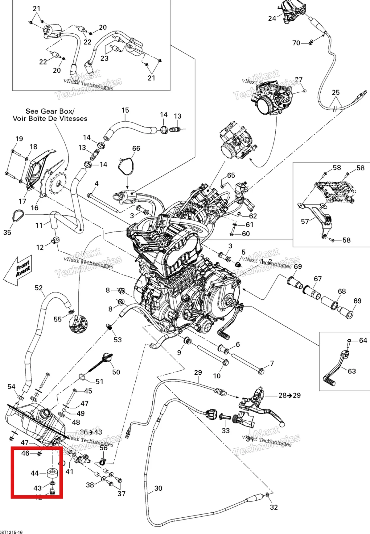 Деталь 705001678 на схеме узла 2015 Can-Am DS 450EFI STD Engine And Engine Support