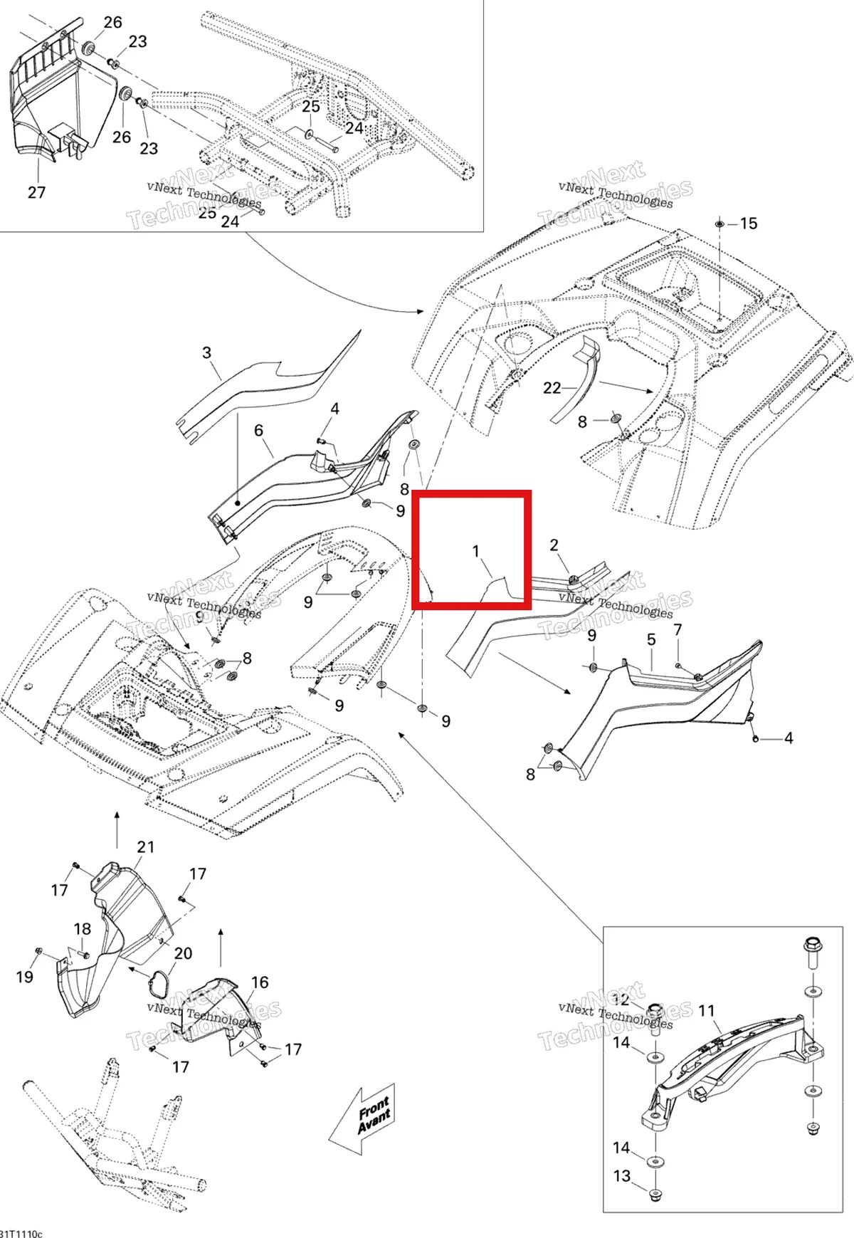 Деталь 705001990 (Левый Reflective Sheet Can-Am Outlander MAX 800 XT (2008) (705001990)) на схеме узла 2011 Can-Am Outlander 800R EFI, XXC Body And Accessories 3