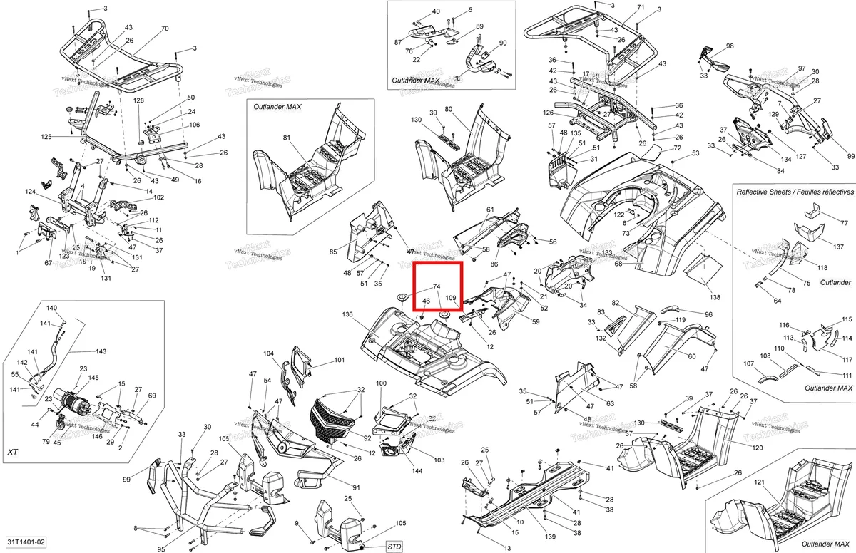 Деталь 705001999 на схеме узла 2014 Can-Am OUTLANDER 400 EFI, STD, XT Body And Accessories