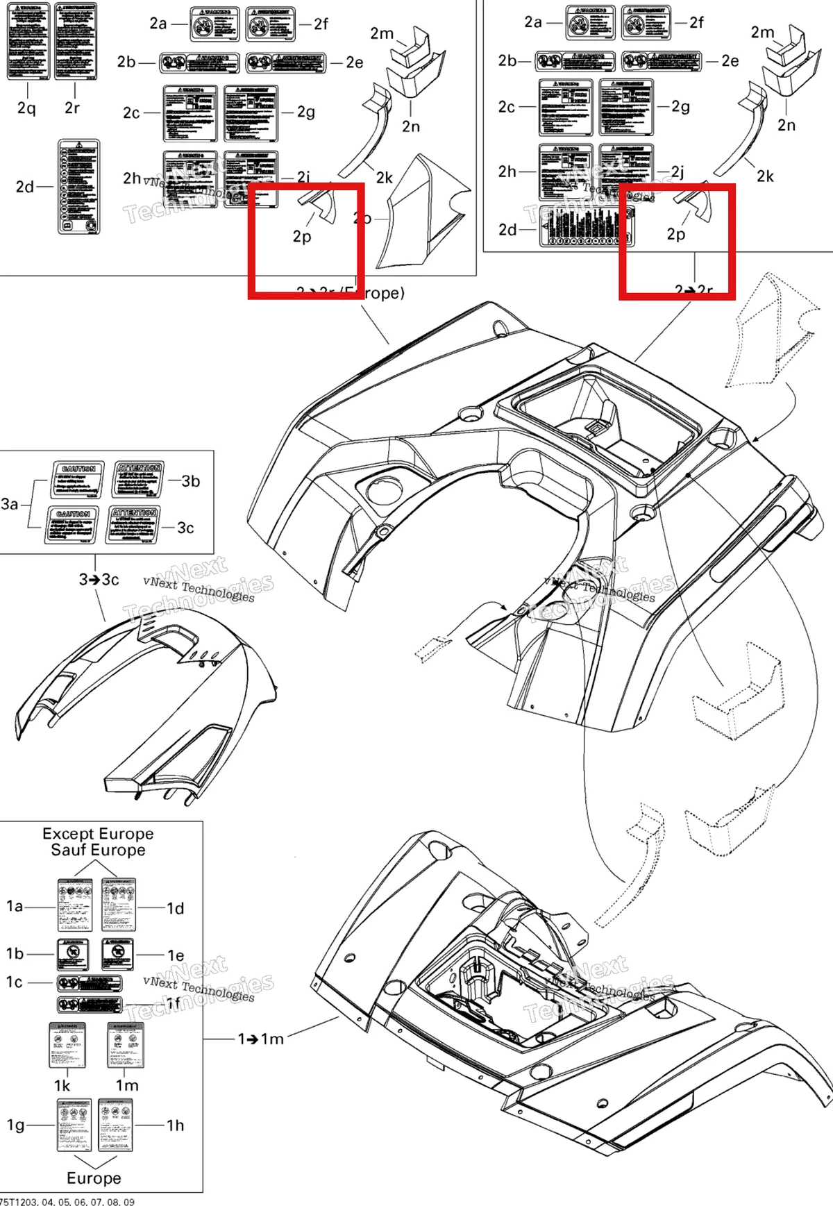 Деталь 705002014 на схеме узла 2012 Can-Am Outlander 800REFI Xmr Fender And Central Panel Kit