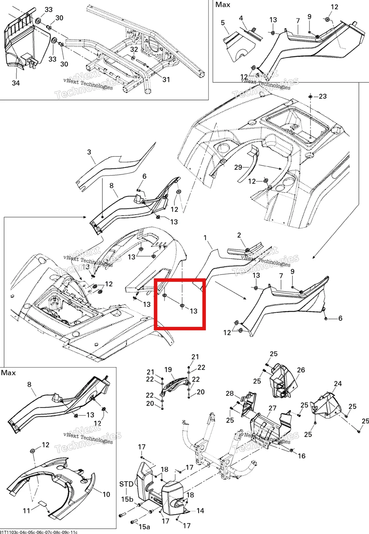 Деталь 705002126 (Правый Reflective Sheet Can-Am Outlander MAX 800 XT (2008) (705002126)) на схеме узла 2011 Can-Am Outlander 500 EFI Body And Accessories 3