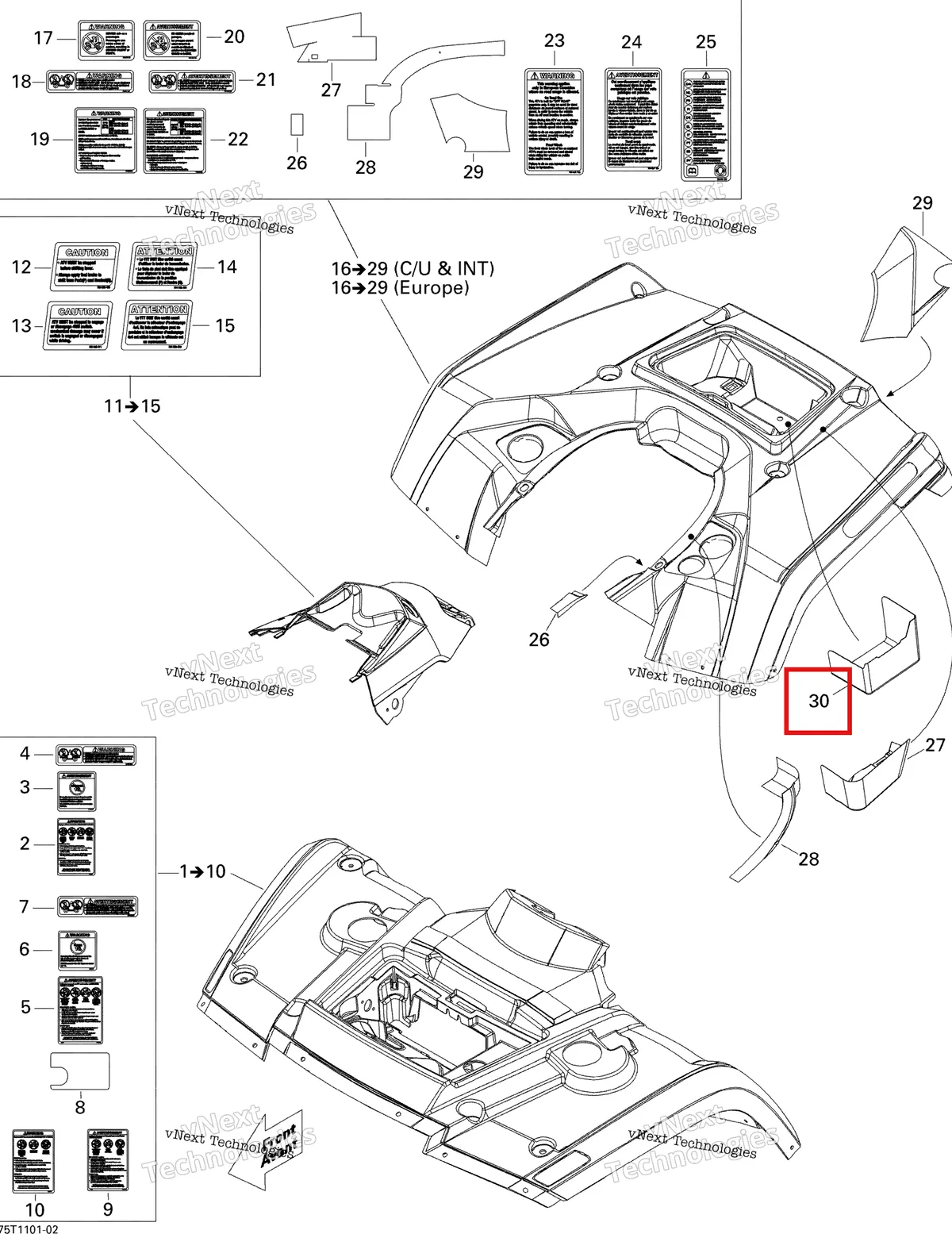 Деталь 705002191 на схеме узла 2011 Can-Am Outlander 400 EFI Fender And Central Panel Kit