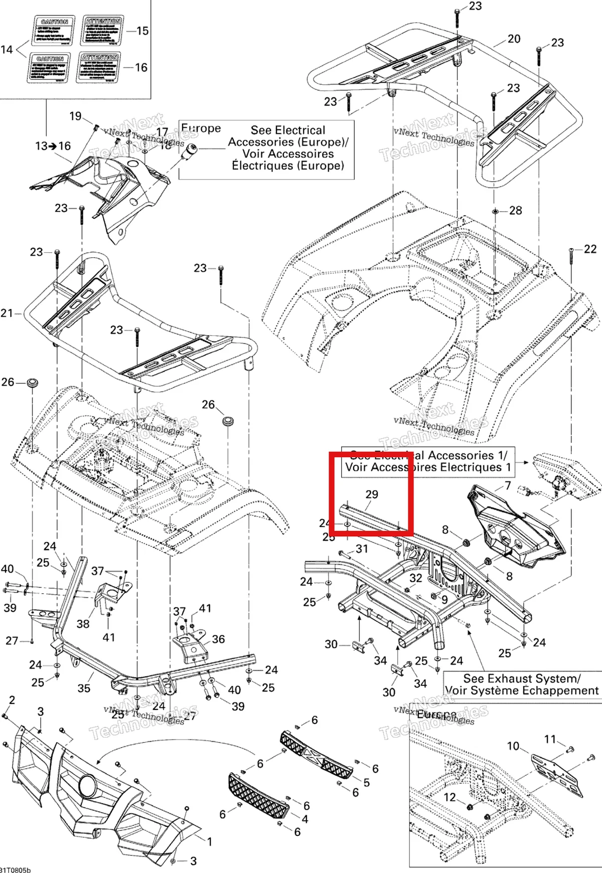 Деталь 705002506 (Опора красный жёлтый зелёный Can-Am Outlander MAX 800 XT (2008) (705002506)) на схеме узла 2008 Can-Am Outlander 400 EFI STD Body And Accessories 2