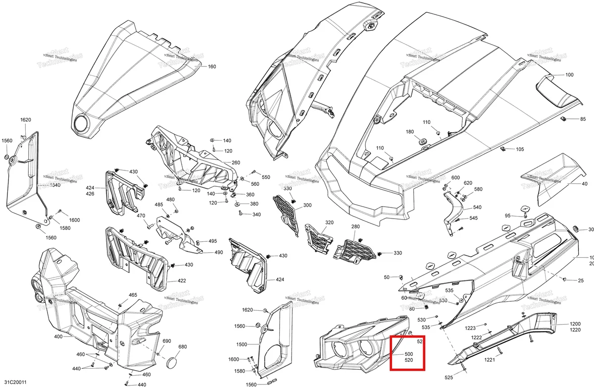Деталь 705002885 на схеме узла 2020 Can-Am Commander 1000R EFI Body - Front Section - Asphalt Grey
