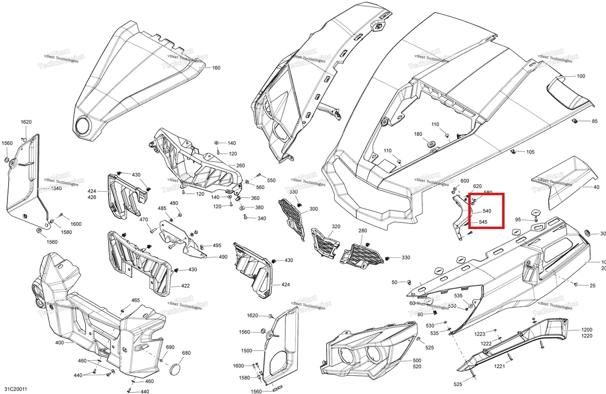 Деталь 705002891 на схеме узла 2020 Can-Am Commander 1000R EFI Body - Front Section - Asphalt Grey