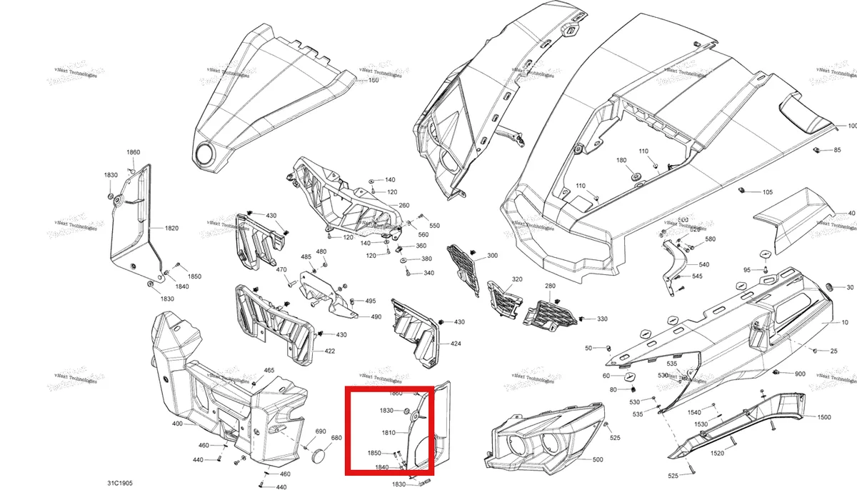 Деталь 705002895 на схеме узла 2019 Can-Am Commander MAX 800R EFI Body And Accessories - Front Section - Squadron Green