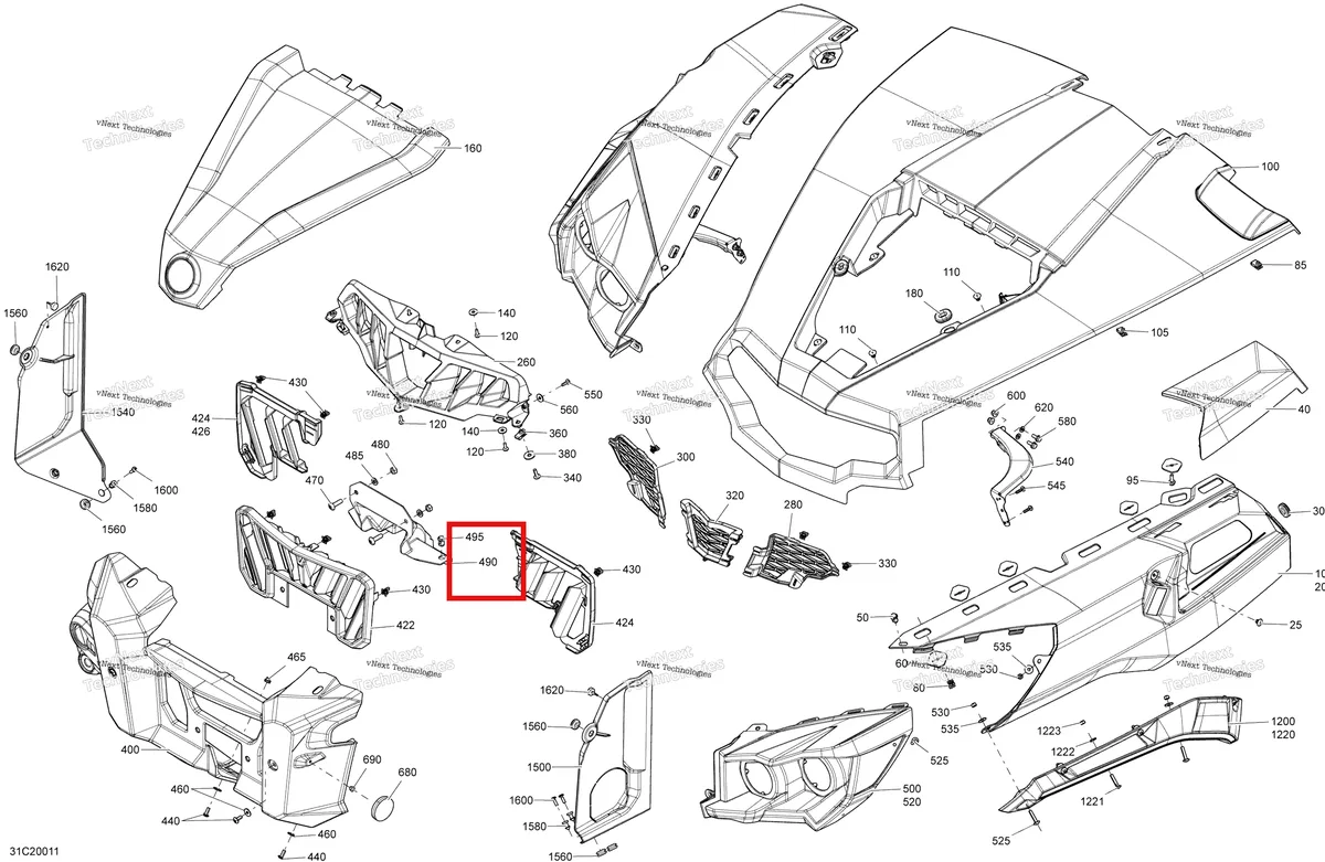 Деталь 705003399 на схеме узла 2020 Can-Am Commander 1000R EFI Body - Front Section - Asphalt Grey