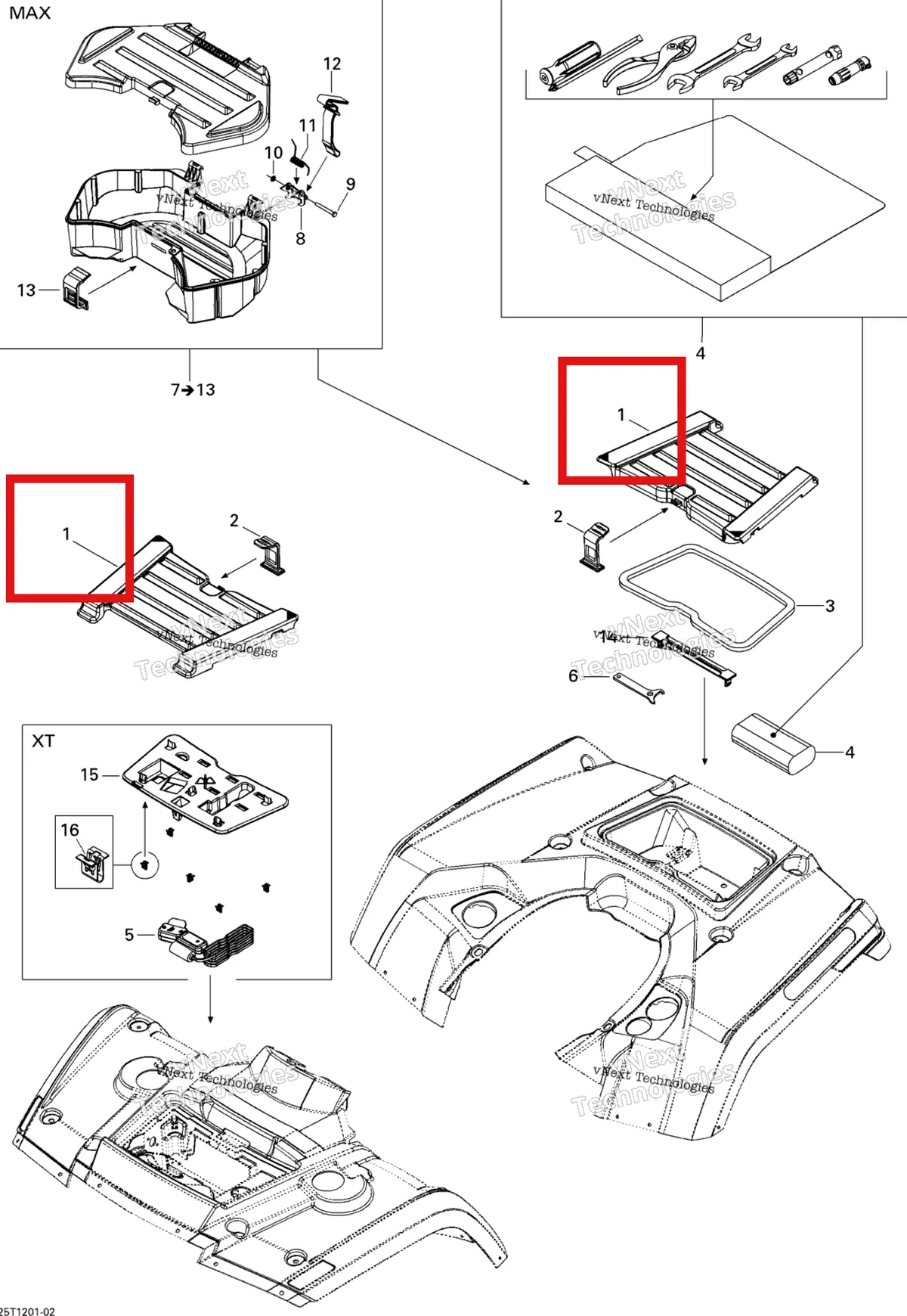 Деталь 705003492 на схеме узла 2013 Can-Am OUTLANDER MAX STD, XT, 400 EFI Front And Rear Trays