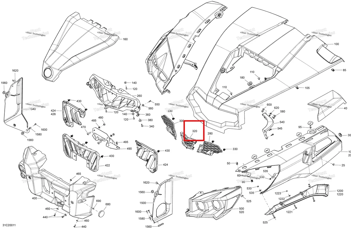 Деталь 705004336 на схеме узла 2020 Can-Am Commander 1000R EFI Body - Front Section - Asphalt Grey