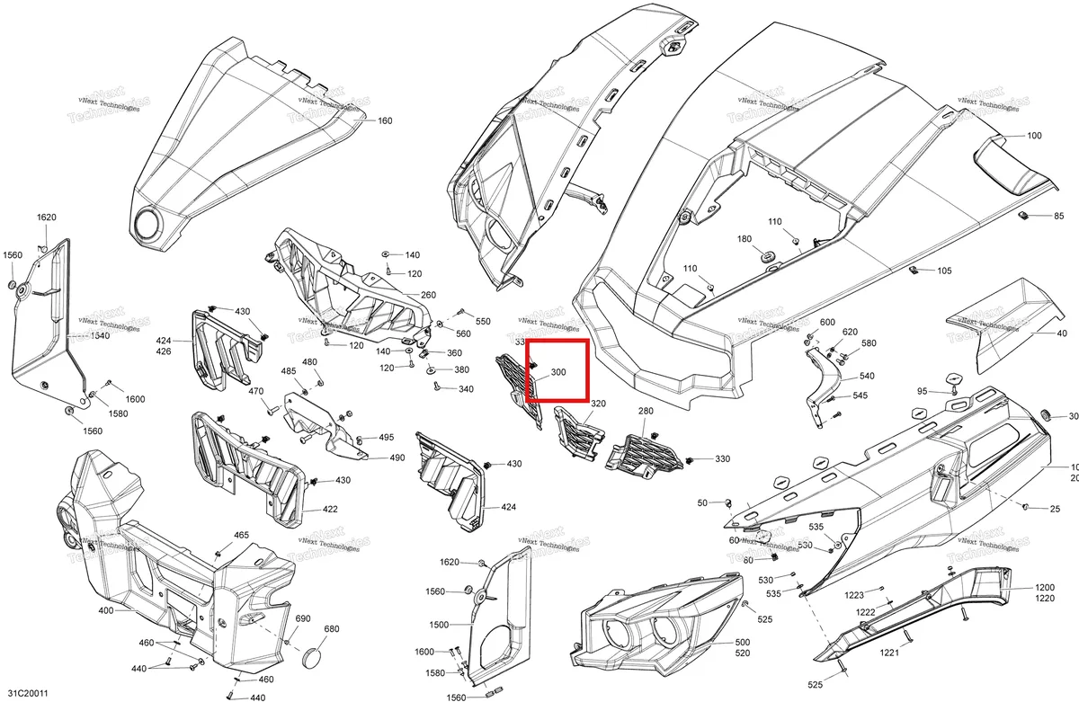 Деталь 705004351 на схеме узла 2020 Can-Am Commander 1000R EFI Body - Front Section - Asphalt Grey