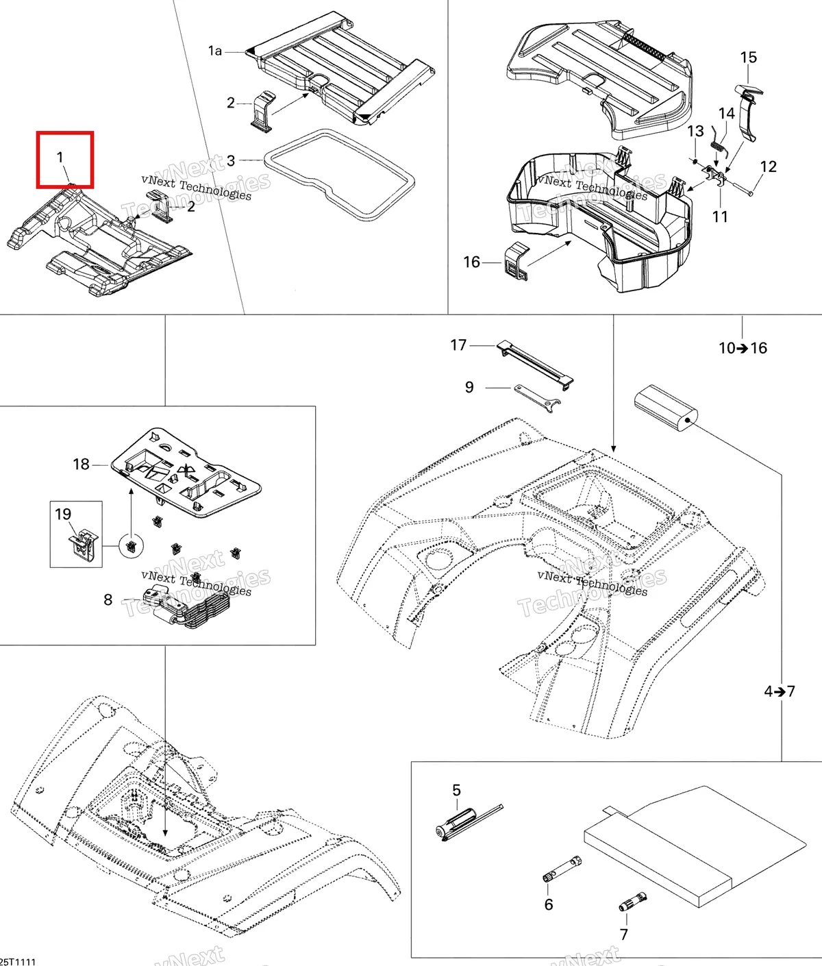 Деталь 705004642 на схеме узла 2011 Can-Am Outlander 800R EFI, XMR Front And Rear Trays
