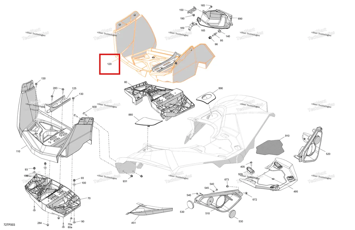 Деталь 705004729 на схеме узла 2026 Can-Am RENEGADE - 4X4 - XXC - 1000R EFI - 5VTB - Catalyst Gray Body - Rear Section