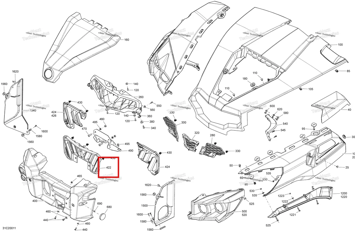 Деталь 705004755 на схеме узла 2020 Can-Am Commander 1000R EFI Body - Front Section - Asphalt Grey