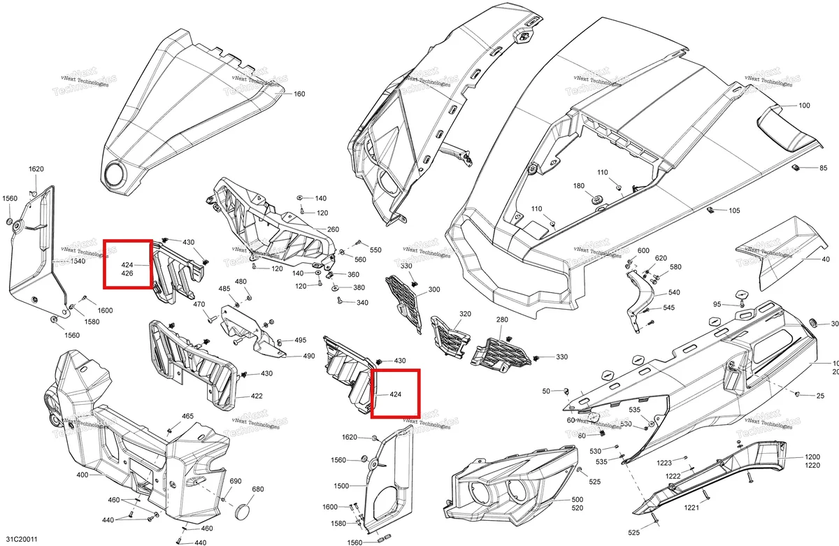 Деталь 705004819 на схеме узла 2020 Can-Am Commander 1000R EFI Body - Front Section - Asphalt Grey