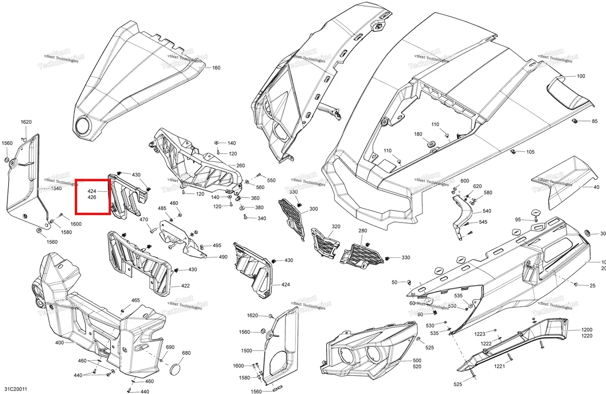 Деталь 705004820 на схеме узла 2020 Can-Am Commander 1000R EFI Body - Front Section - Asphalt Grey