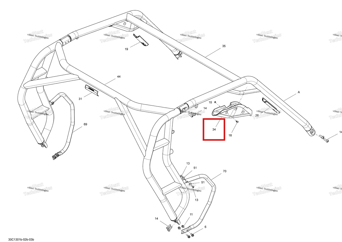 Деталь 705004985 на схеме узла 2013 Can-Am COMMANDER LTD 1000 Frame Safety Cage