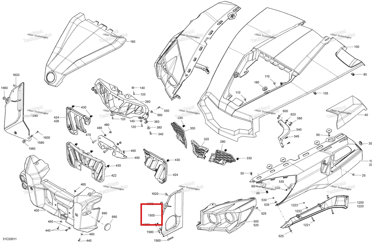 Деталь 705005113 на схеме узла 2020 Can-Am Commander 1000R EFI Body - Front Section - Asphalt Grey