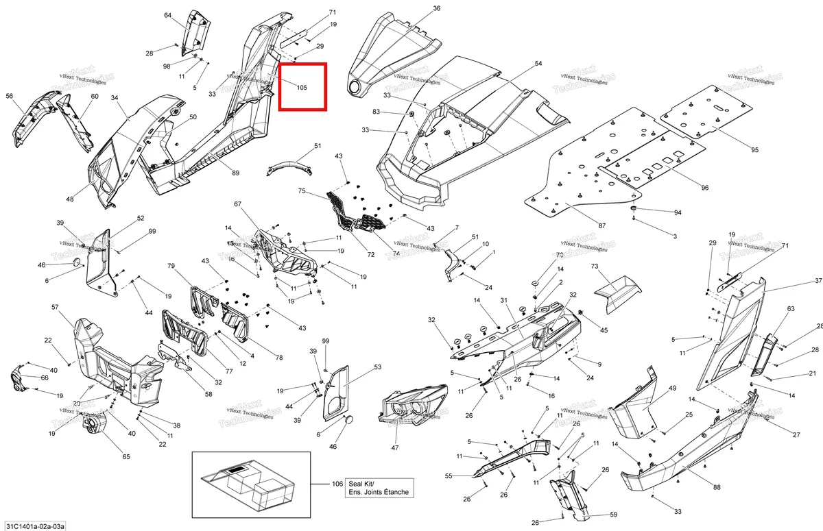 Деталь 705006113 на схеме узла 2014 Can-Am COMMANDER 1000 STD, DPS, XT, XT-P Body And Accessories