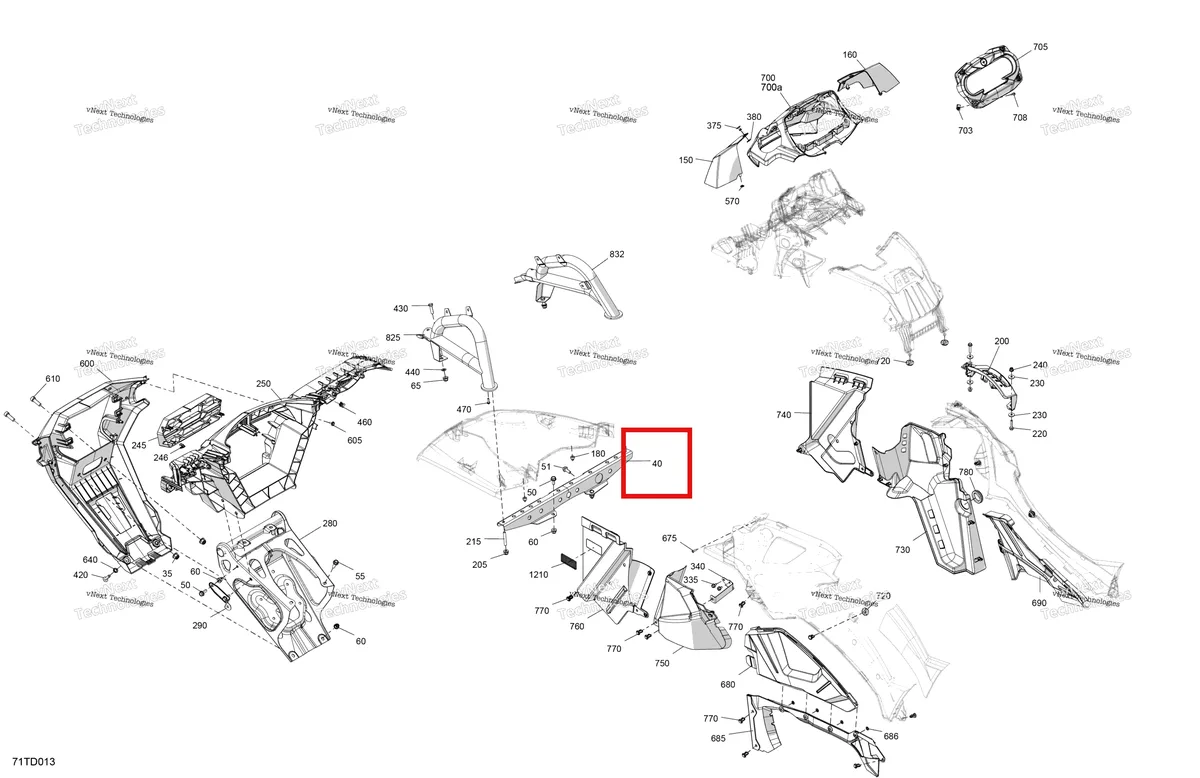 Деталь 705006220 на схеме узла 2024 Can-Am Outlander 850 EFI 4X4 - 4KRA - X MR Package - Legion Red Body - Front Section