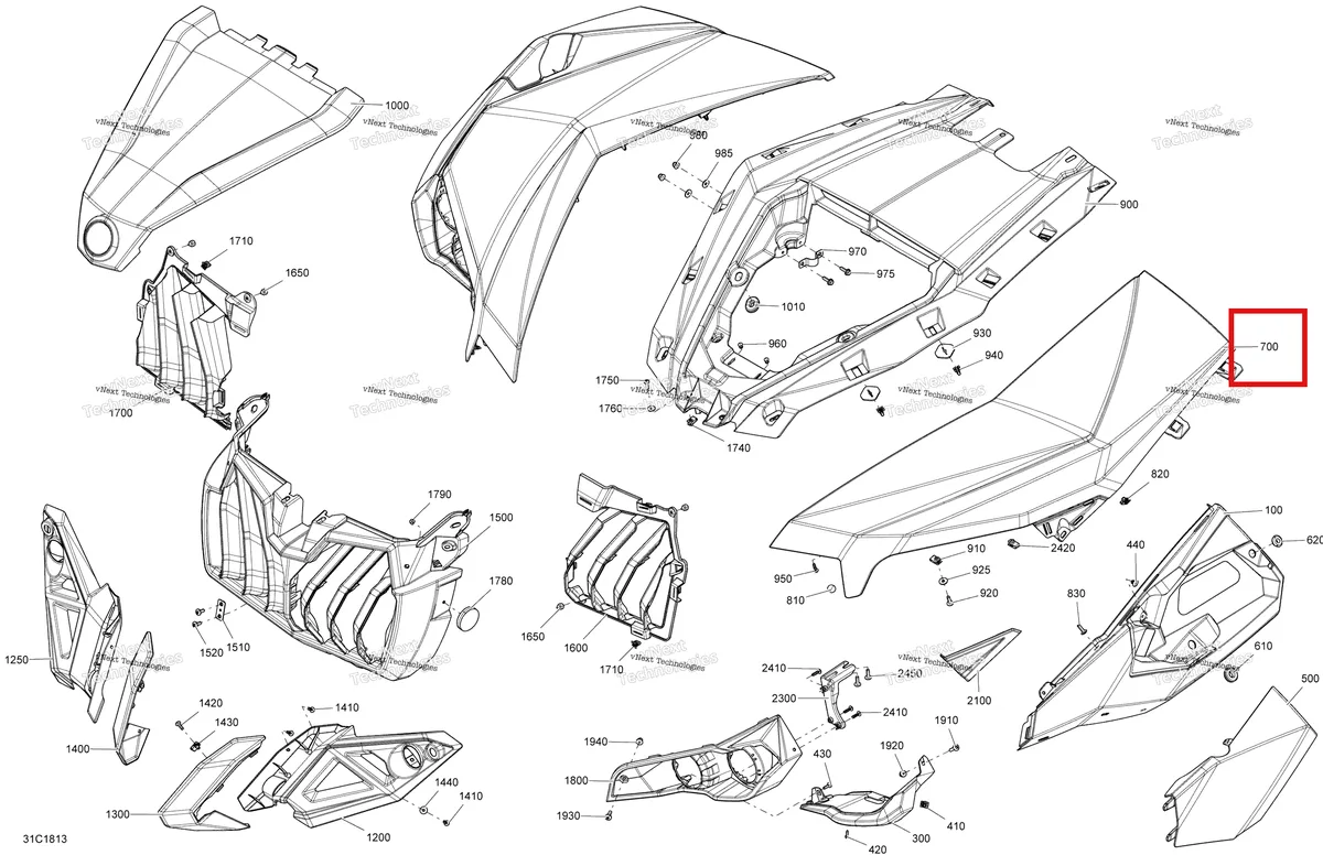 Деталь 705007348 на схеме узла 2018 Can-Am MAVERICK Body Front Part Maverick - Bright White Models