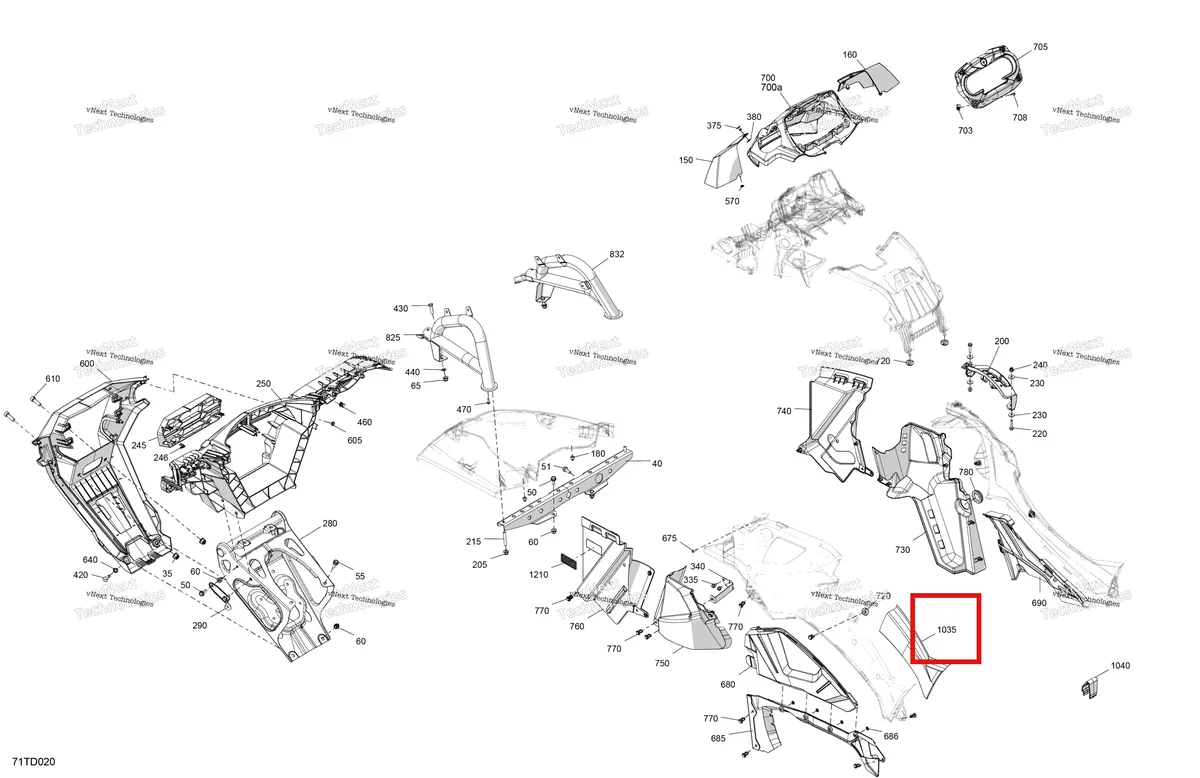 Деталь 705008438 на схеме узла 2024 Can-Am Outlander 1000R EFI 4X4 - 5KRB - X MR Package - Hyper Silver Body - Front Section