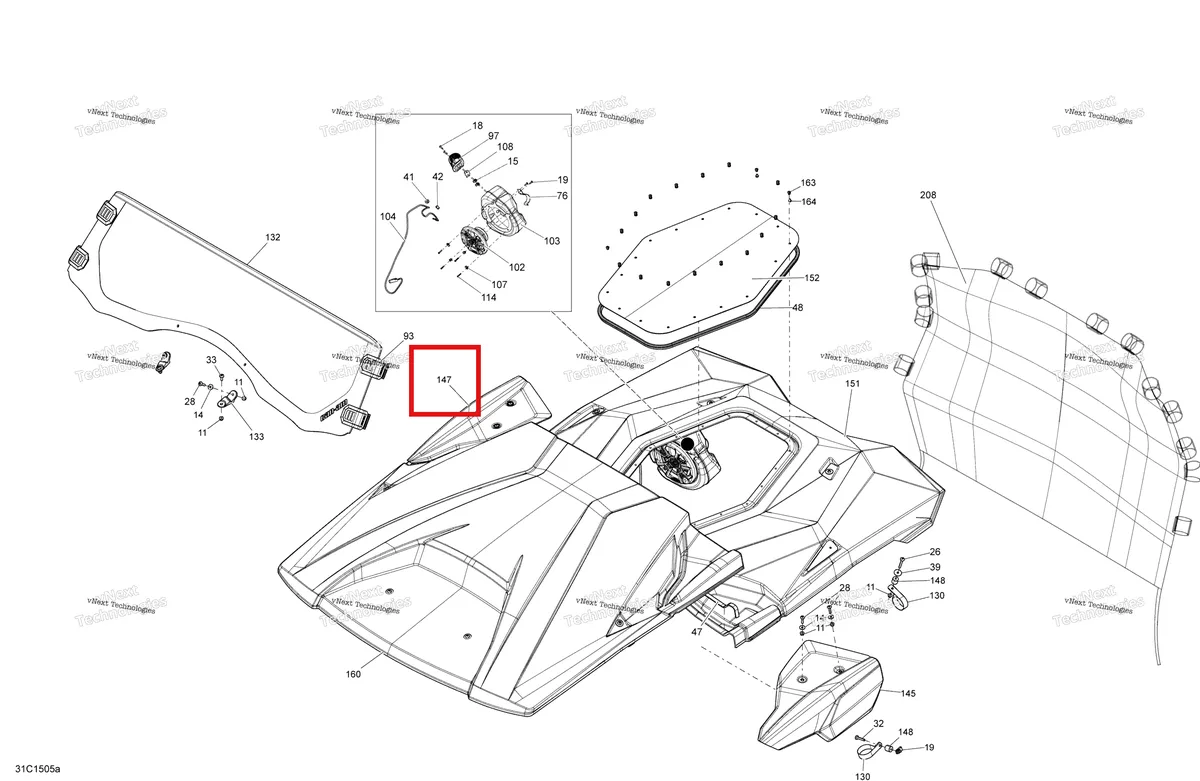 Деталь 705008586 на схеме узла 2015 Can-Am COMMANDER MAX 1000 LTD Body And Accessories Roof And Windshield